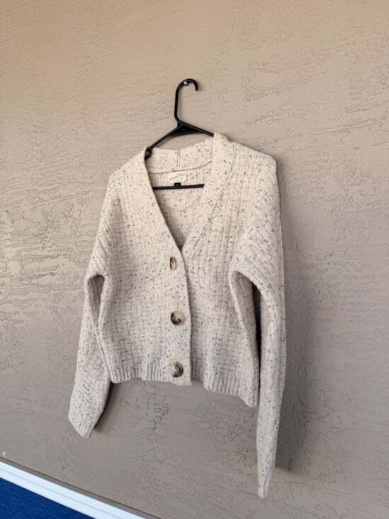 Universal Thread Speckled V-Neck Button-Up Cardigan, Cream Multi-Color, Size XS - Picture 2 of 4